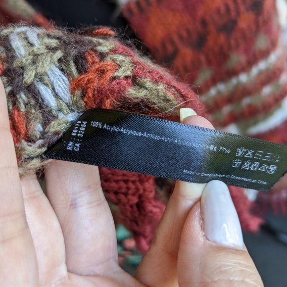 Urban Outfitters Rust Orange Red Winter Scarf Super Long Aztec Fuzzy Knit - Picture 16 of 16